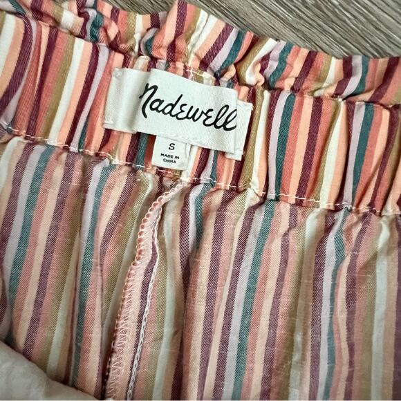 Madewell pull on drawstring mid-length paper bag shorts in rainbow stripe - Picture 8 of 10